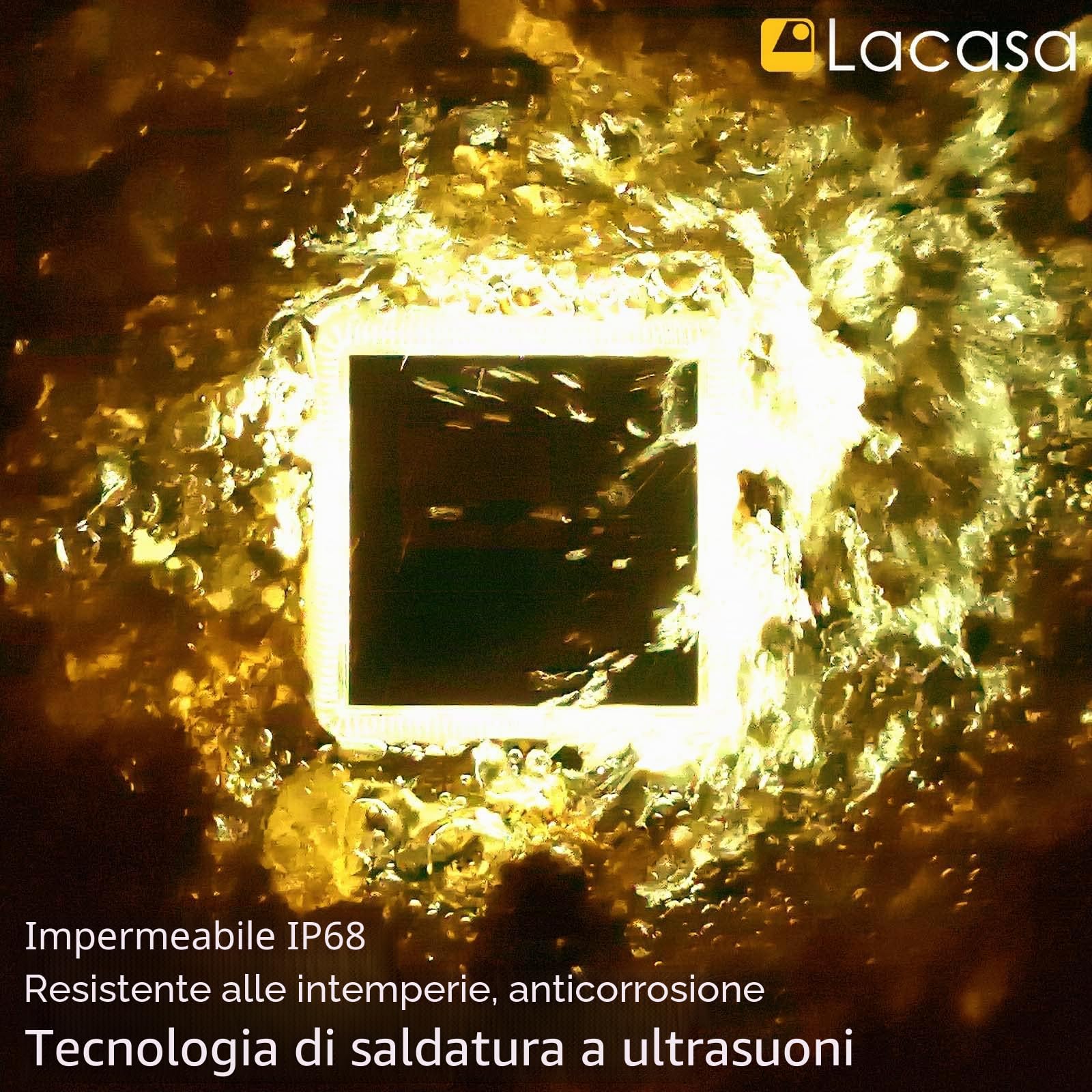 Lacasa Luci Solari Giardino, 4 Pezzi 30LM LED Lampada Solare da Esterno IP68 Impermeabile Luci per Sentieri Auto On/Off Luce Solare per Ponte Passo Vialetto Scale, Bianco Caldo 2700K Quadrato