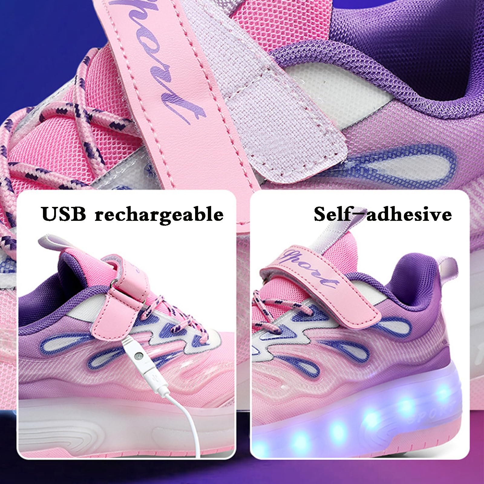 Chaussure a Roulette Garcon,Basket Roller Fille,Baskets Lumineuses à roulettes pour Filles,Baskets avec Roues rétractables,Éclairage LED Couleur,Chargement USB Pratique