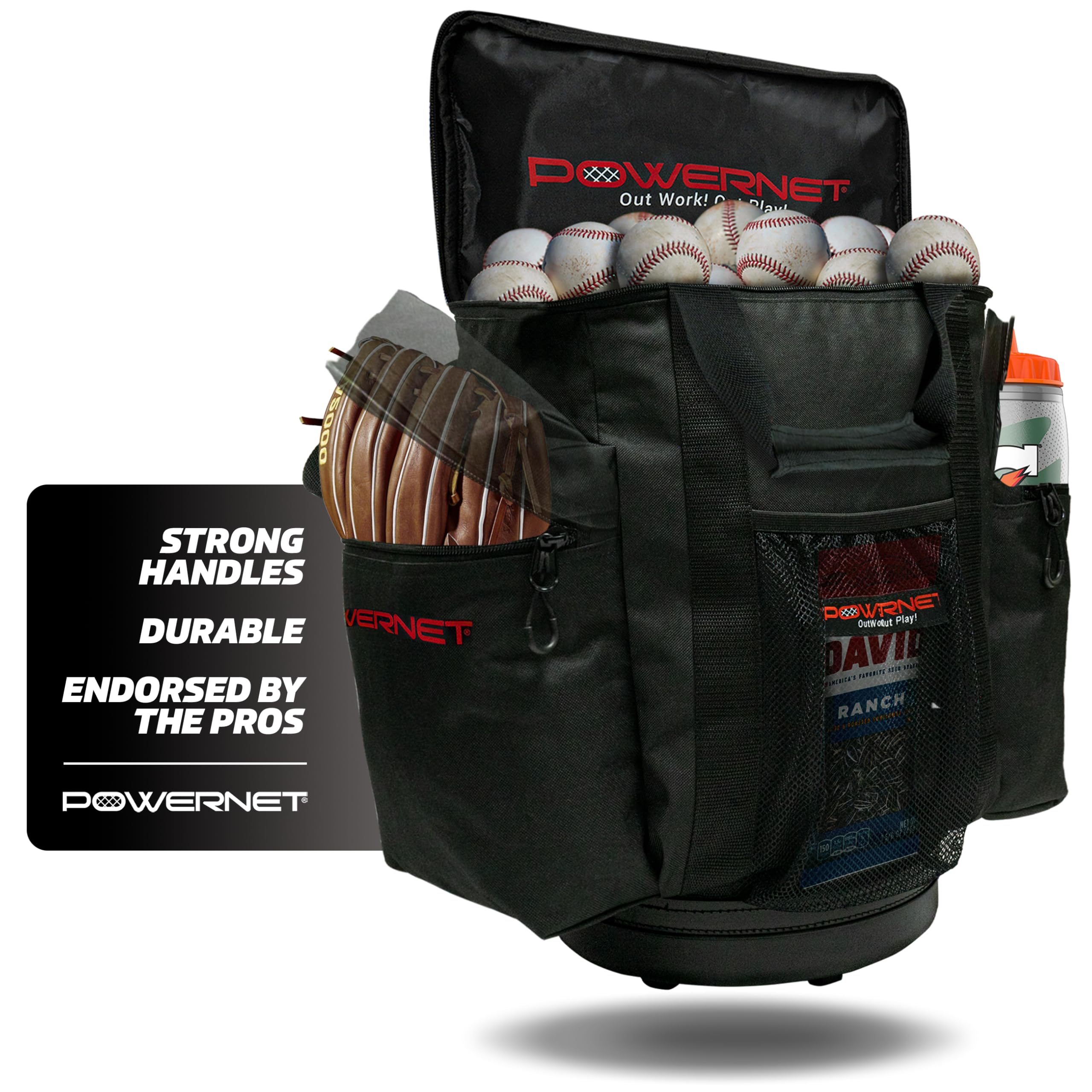 PowerNet Baseball Softball Coaching Bucket Caddy Cover, Multiple Pockets Carry Gameday Essentials, 3 Styles for 6 Gallon Bucket Organization Including All Terrain Wheeled