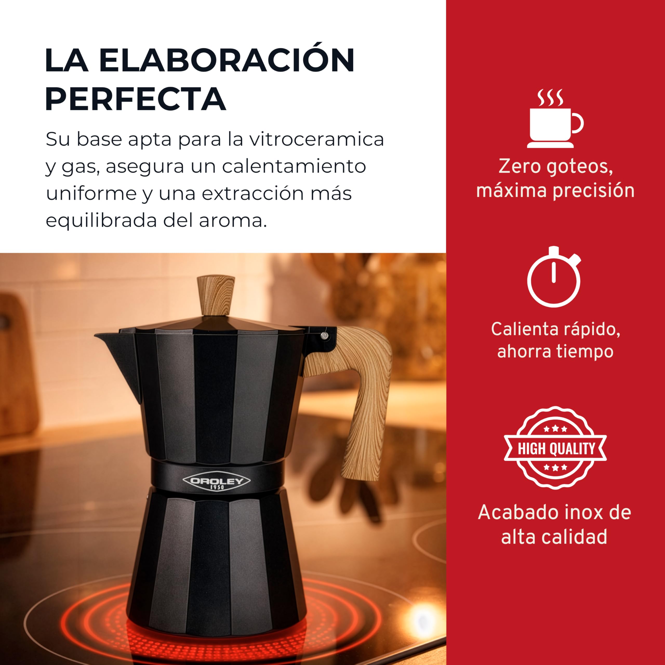 Oroley - New Dakar Nature - Cafetera Italiana Aluminio | Cafetera Vitrocerámica, Fuego y Gas | Estilo Tradicional (9 Tazas)