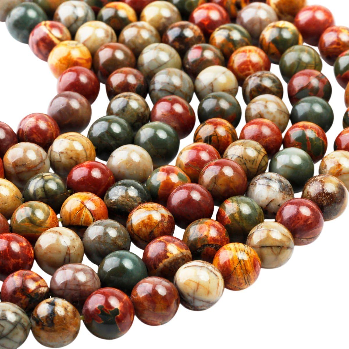 rockcloud 10mm Picasso Jasper Gemstone Round Loose Beads 15 inch for Jewelry Making Findings Accessories