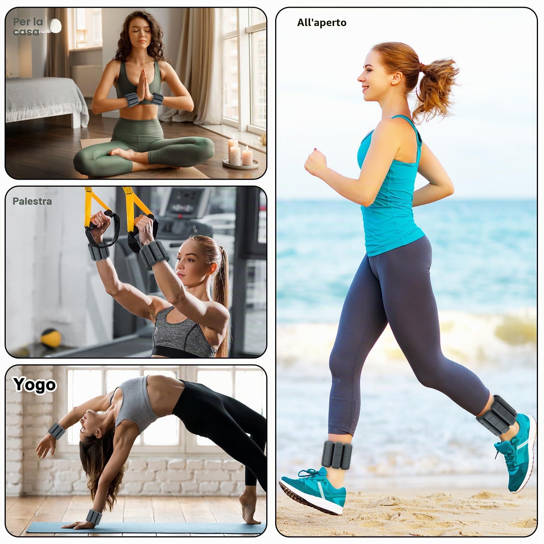 TOPESCT pesi per polsi e cavigliere indossabili set di 2 (0,5 kg/0,9 kg ciascuno),braccialetti regolabili con pesi per allenamento di forza,camminata,corsa,pilates,jogging,yoga