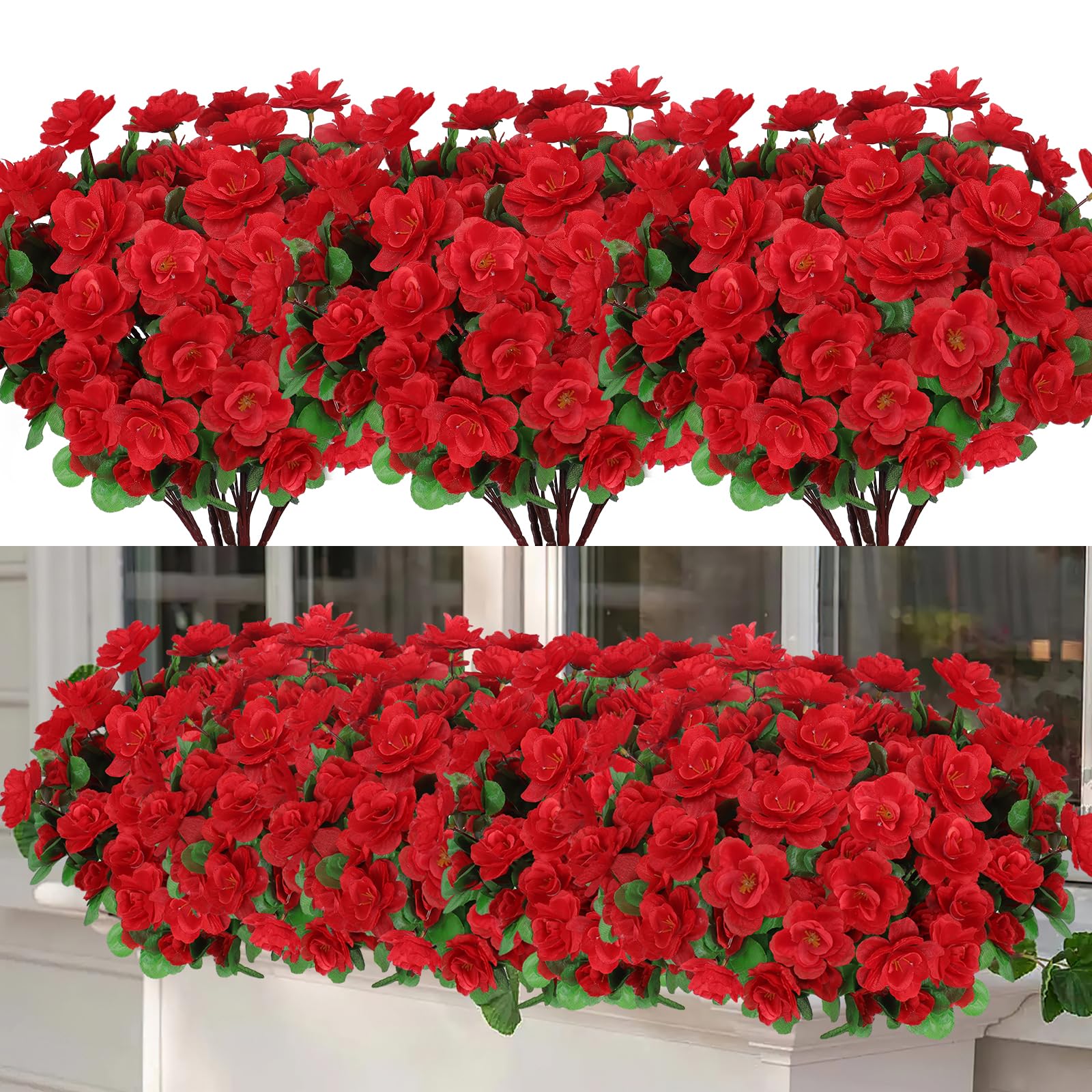 Fiori Artificiali Rose In Seta, Bouquet Finti Per Decorazione Casa E Balcone - Rosso