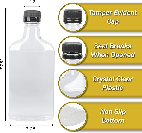 Miniatura 4 de Pellah - Frasco de plástico PET transparente de 12.7 fl oz (12.7 onzas) para bebidas, licor, salsa, jugo, miel, con sello a prueba de manipulaciones