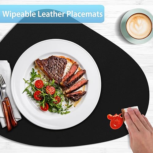 Miniatura 3 de Juego de 6 manteles individuales de cuero resistente al calor, de doble capa, suaves e impermeables, manteles individuales redondos fáciles de