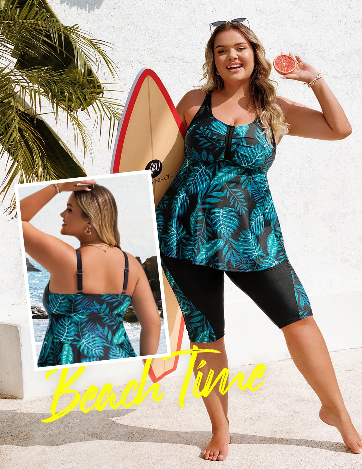 Hanna Nikole Tankini Maillot De Bain Grande Taille pour Femme Tankini Push Up Ensemble 2 Pièces Contrôle du Ventre Taille Haute Maillot De Bain D'Été avec Short De Bain