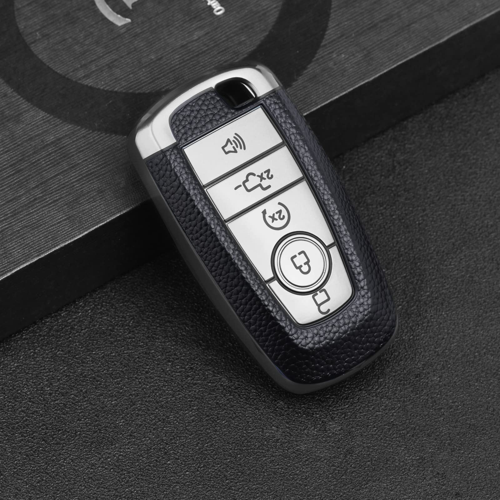 EJOAOJE Smart Key Protective Shell Case For Ford/Lincoln 5-Button Key Fob - White & Black Cover With Keychain