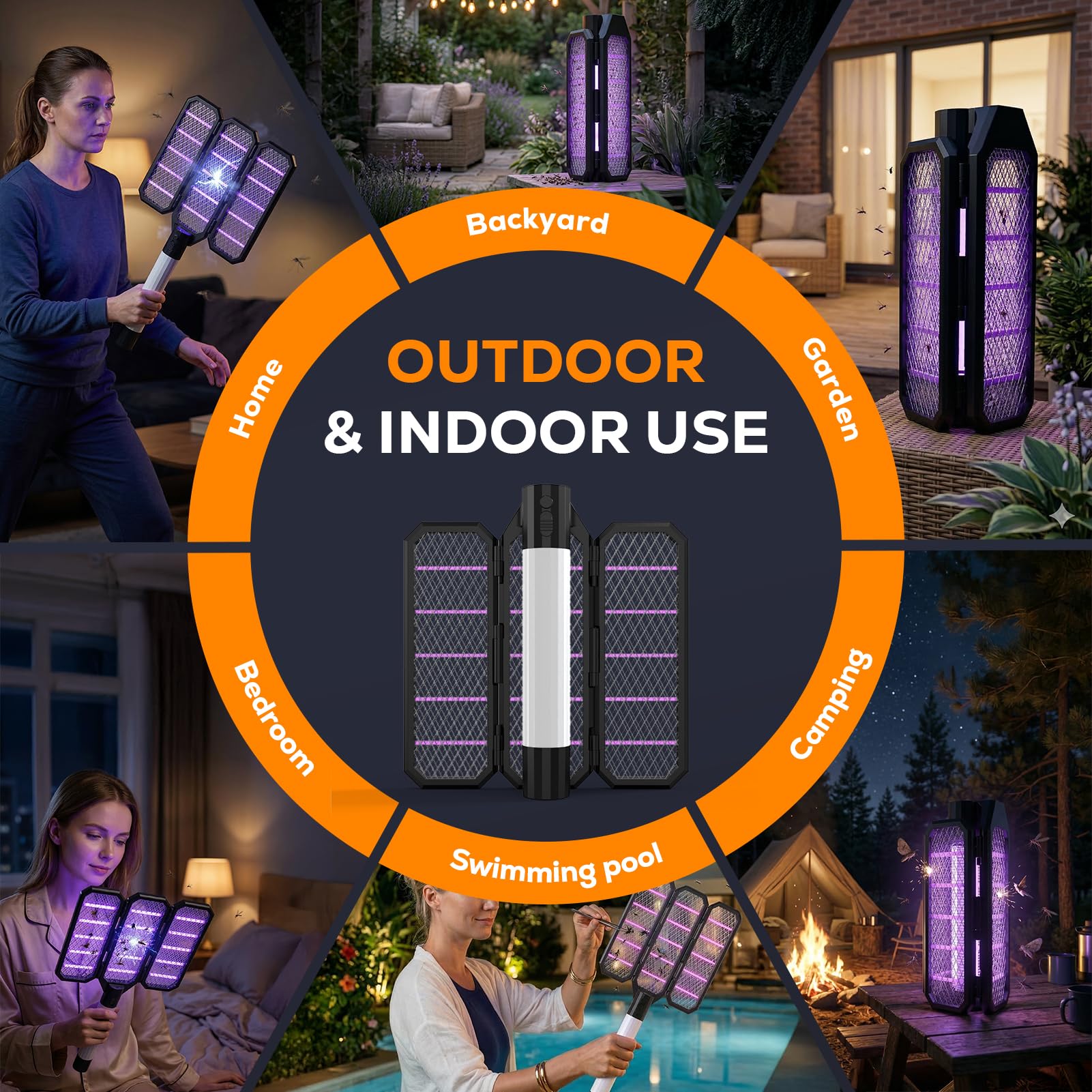 Lampe Anti Moustique, Raquette Anti-Insectes 2 en 1, Tueur D'insectes Portable avec lumière UV, Batterie Rechargeable de 4000 mAh, Électrique Anti Insectes, Design de Voyage Compact
