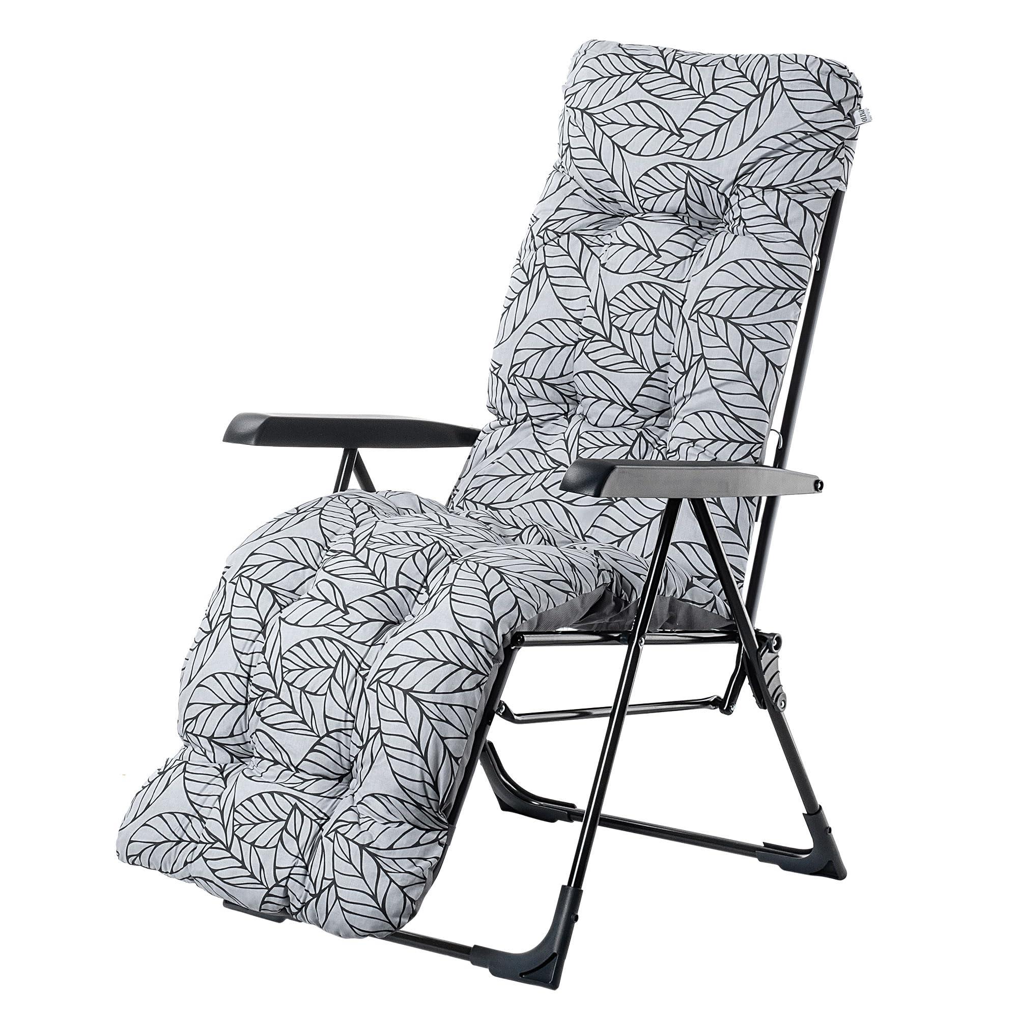 KADAX Sillón de jardín con respaldo ajustable, silla de relax de estructura de acero pulverizado, silla plegable con capacidad de carga de hasta 110 kg, tumbona de jardín con cojín (blanco/gris, L