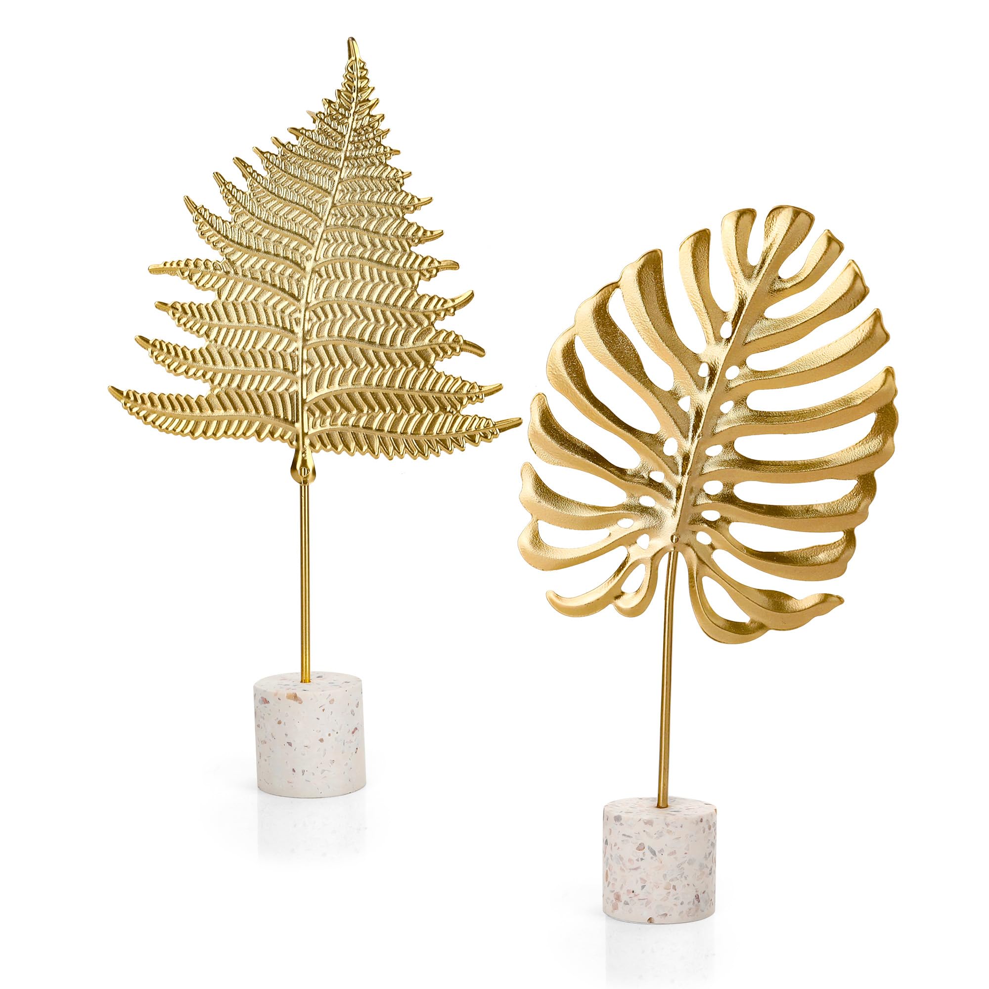 Gold Leaf Sculpture Statue Decor Desktop Ornament European Iron Sculptures Art Home Crafts Statues for Living Room Bedroom Office Shelves Decoration(Set of 2)