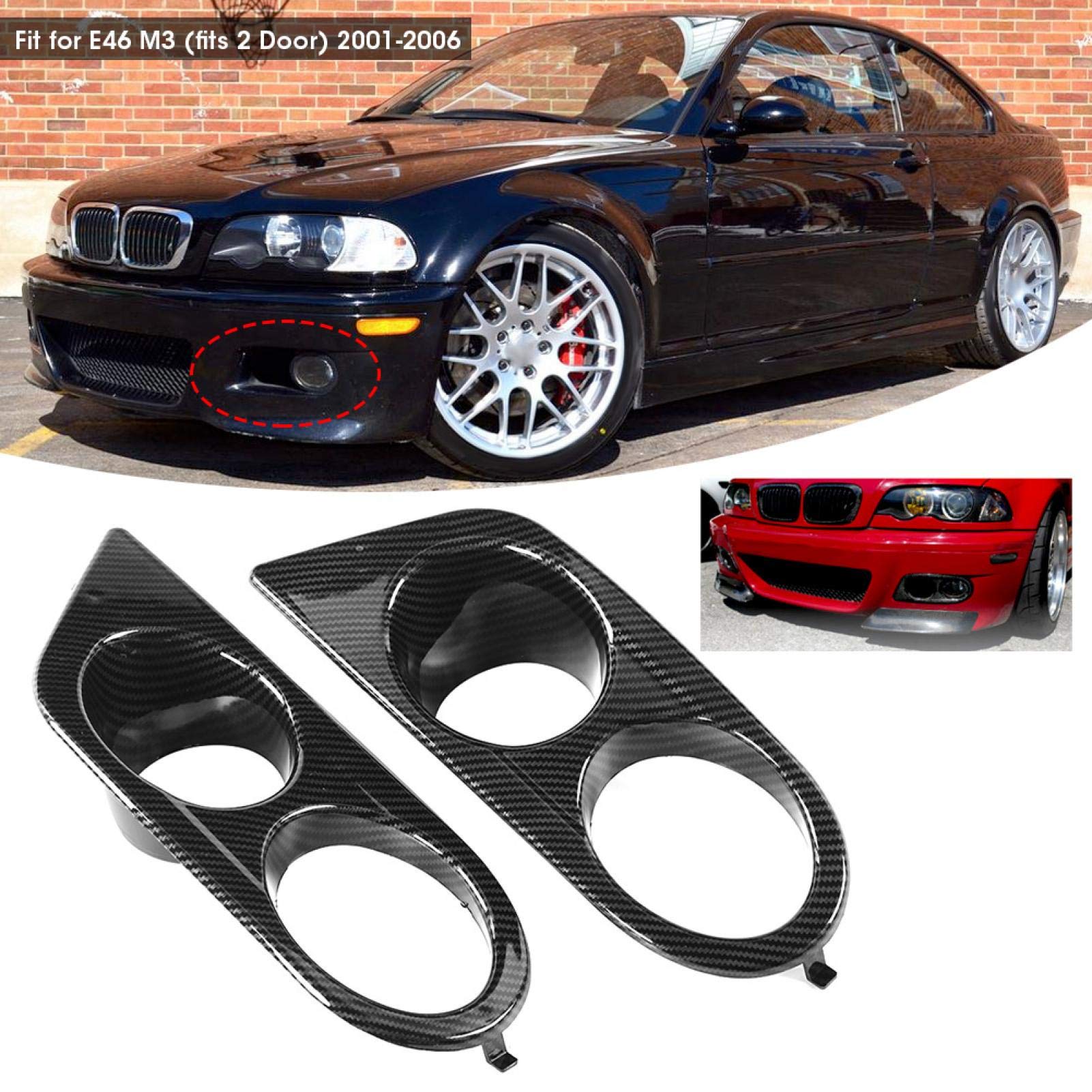 OUKENS Copri fendinebbia, 2 pezzi Paraurti anteriore Copri fendinebbia Accessorio per auto a doppio foro adatto per E46 M3 2001-2006(fibra di carbonio)