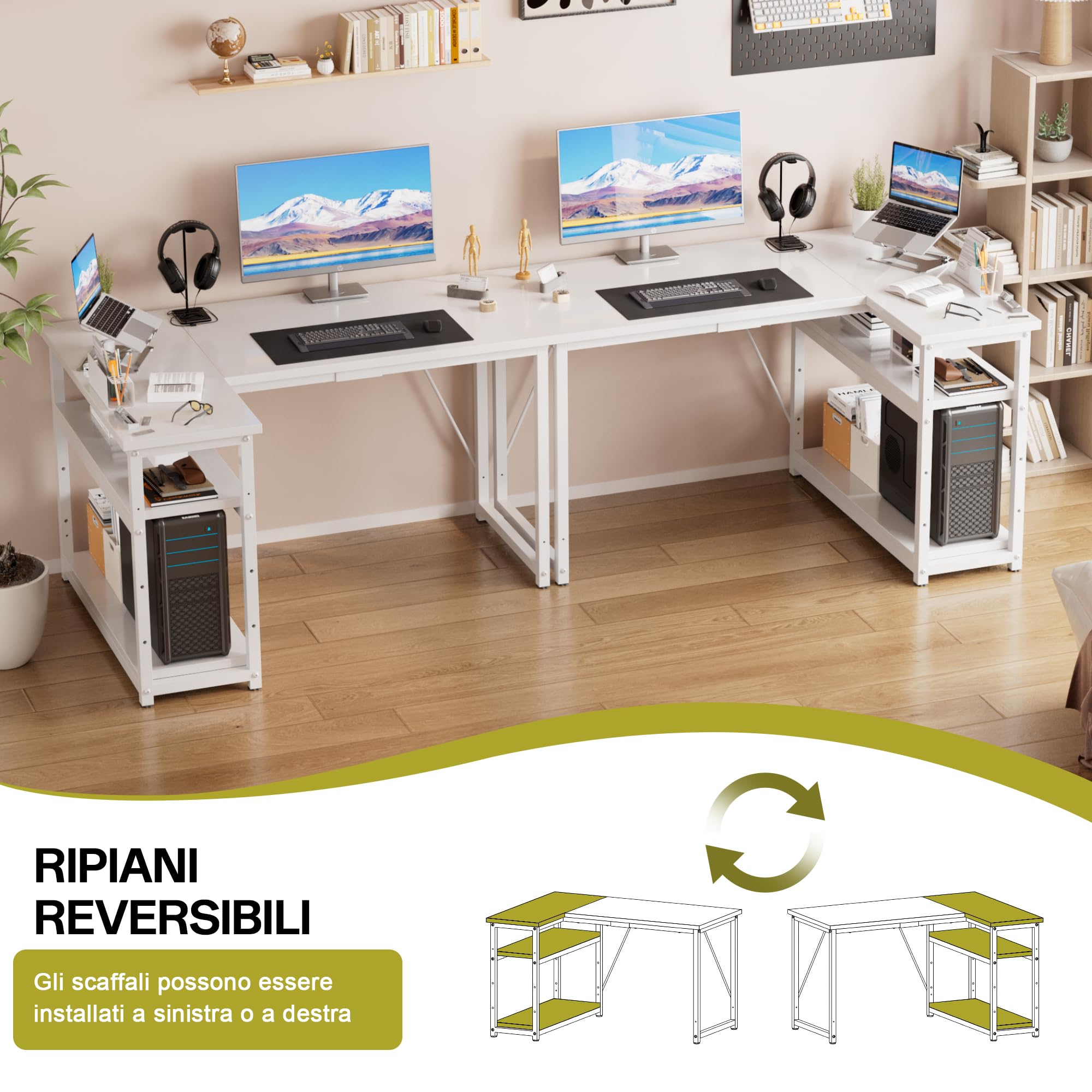 JUMMICO Scrivania Angolare a L per Computer con Ripiani e Divisori - Compatta per Studio, Lavoro e Gaming, Ideale per Camera da Letto e Ufficio - Design Moderno e Salvaspazio