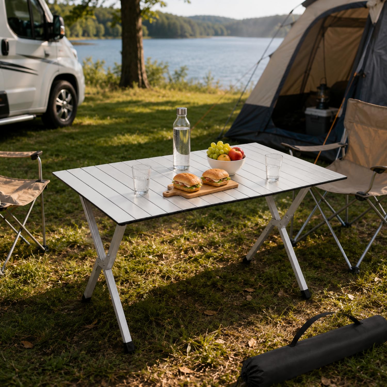 PALUPLUS Tavolo da Campeggio in Alluminio Pieghevole da 110x70x70 cm, Tavolo Camping Portatile Arrotolabile per Camper, Picnic, Pesca, Giardino, Terrazza e Outdoor, con Borsa per Trasporto -2013F -7