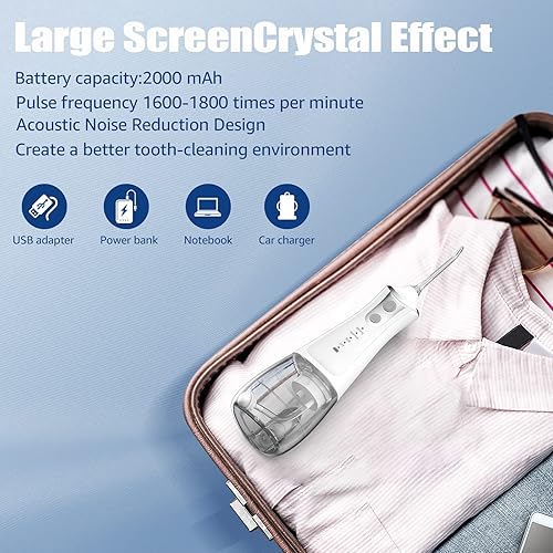 Miniatura 8 de Irrigador dental de agua para dientes 5 modos de irrigador bucal portátil IPX7 impermeable irrigador bucal de 101fl oz 4 chorros potente batería