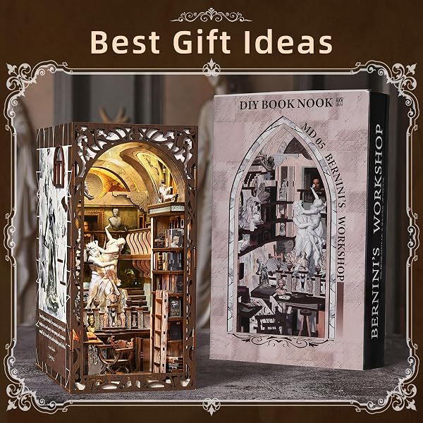 MiniCity Bernini's Workshop - Kit de Construction Book Nook - Maison de poupée Miniature 3D - Coin de Livres - avec lumière LED et Housse de Protection Contre la poussière - 5