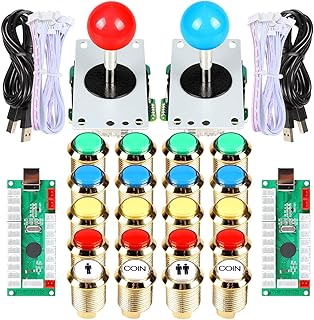 Arcade Buttons Joystick DIY Kit Part 5Pin 8 Way Joystick 18 Gold Plating LED Illuminated Push Button 1 2 Player Coin 30mm Gilded Lights Buttons For Arcade MAME Arcade Cabinet Raspberry Pi 2 3 3B