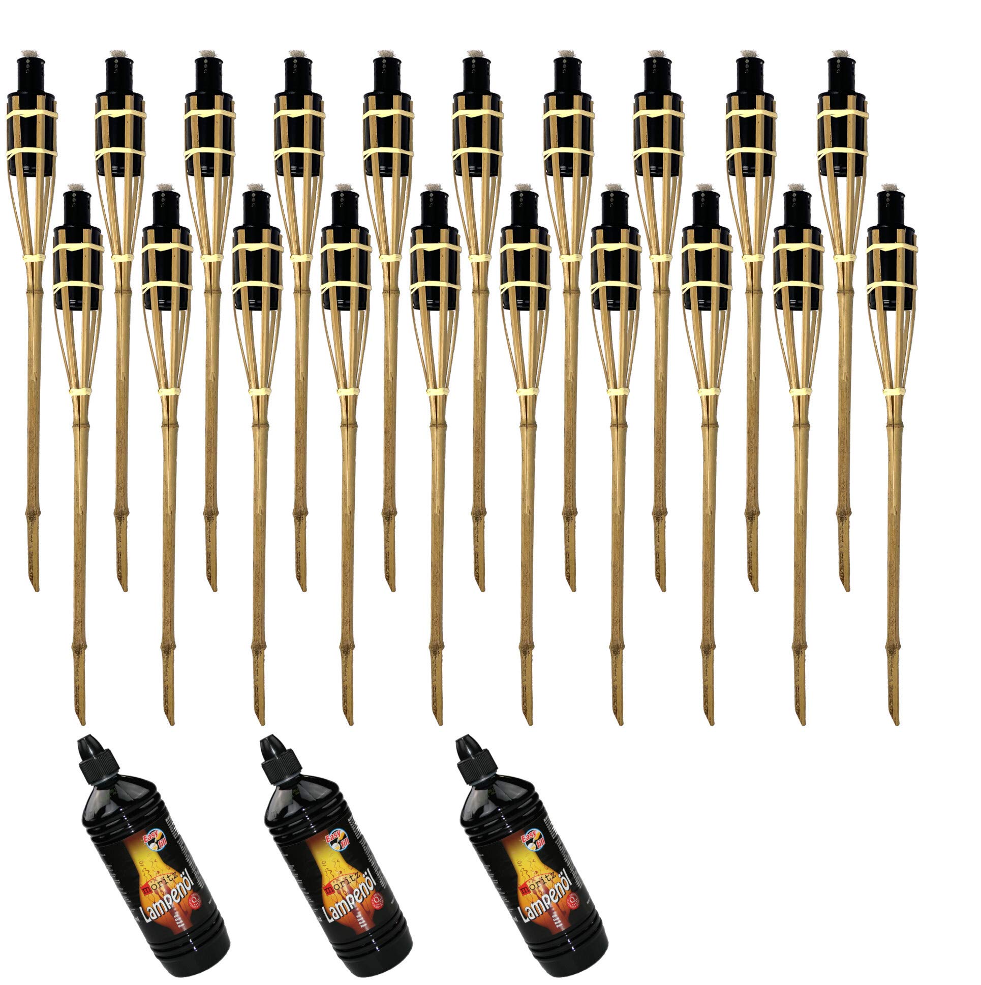 Moritz 20x Bambusfackeln Fackel 90 cm Standard Natur + 3X 1000ml Lampenöl Gartenfackel Ölfackeln Garten Deko Öllampe Wegleuchte