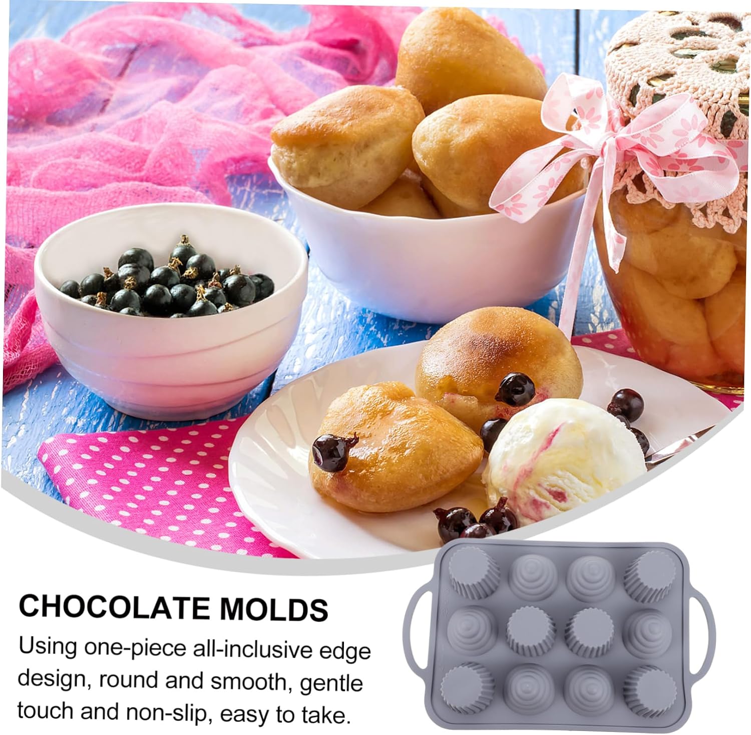 Alipis Silicone Cupcake Molds Slip Handle Round Smooth Heat Resistant Baking Molds