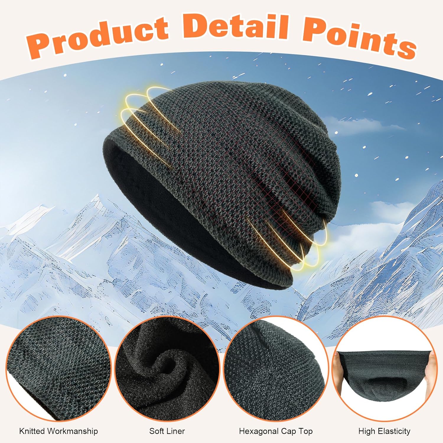 Mens Beanie Hat Scarf Set Ski Fleece Lined Skull Cap Neck Gaiter Warmer Face Knit Scarf Women - Image 2