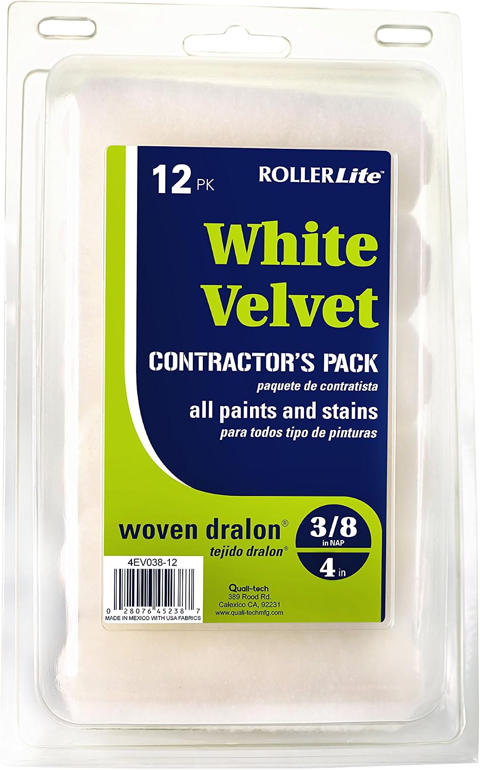 Quali-Tech 4EWV038-12 4-Inch Roller Lite White Velvet 3/8-Inch Nap ...