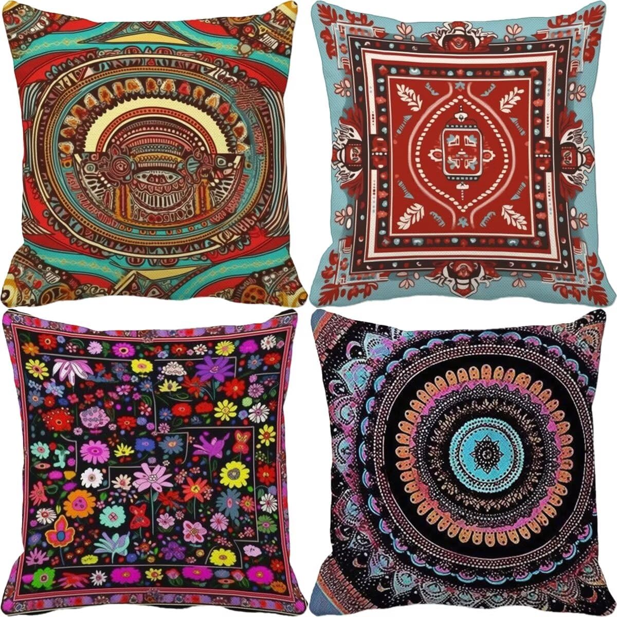 Coussin Exterieur Impermeable Lot de 4 Housse de Coussin 65x65 Cm, Vintage Boho Housse Coussin Boho Coussin Canape Decoration Chambre Lin Taies D'oreiller, Carré Coussin Salon de Jardin ExterieurG156