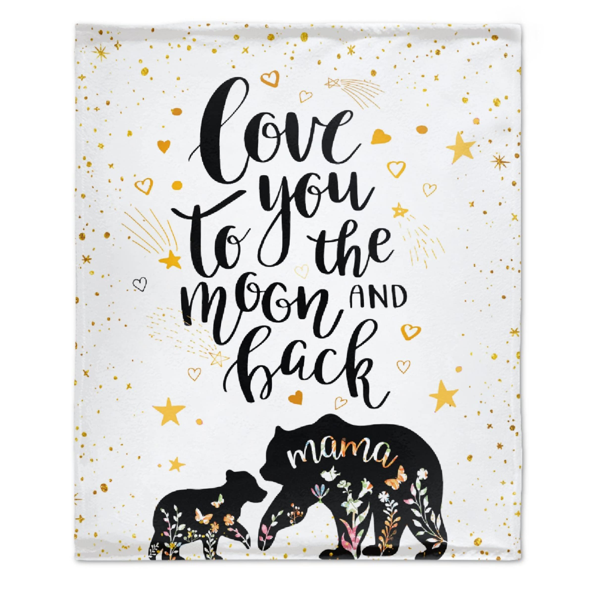 Todeyya Mama Bear Love You Moon and Back Blanket - ​Super Soft Flannel Fleece Blanket, Lightweight Microfiber Cozy Plush Blanket for Couch Sofa Gifts S 50x40 in for Kids/Throw