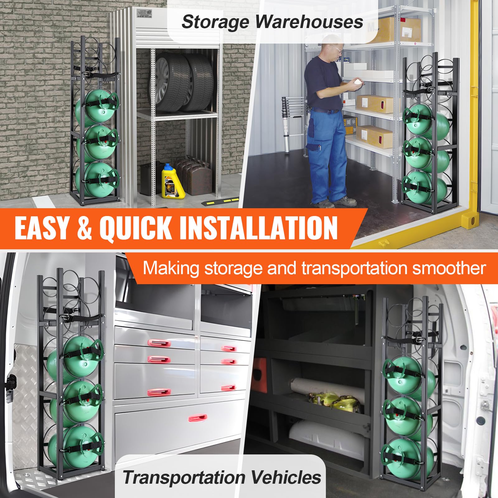 VEVOR Soporte para Tanque de refrigerante con 3 x 30 Libras y 3 Otros Que ahorran Espacio Estante para Tanque de Cilindro 46 x 12 x 11 Pulgadas para Almacenamiento de Gas nitrógeno y oxígeno