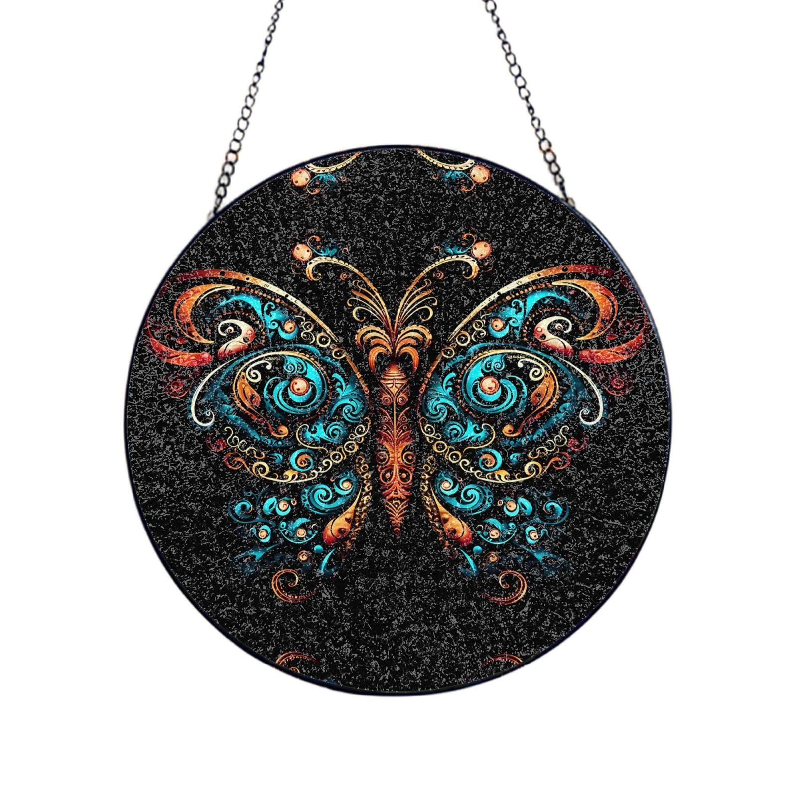 Poezjzw Stained Glass Window Hanging - Colorful Butterfly Sun Catcher For Door Garden Home Decor Christmas Mother'S Day Birthday Gifts 6in（15cm）