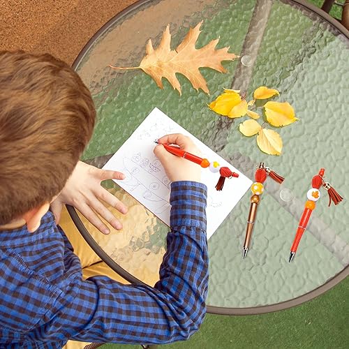 Miniatura 5 de Teling 12 juegos de bolígrafos con cuentas de otoño para Acción de Gracias, con cuentas de silicona focales, cuentas espaciadoras surtidas y borlas