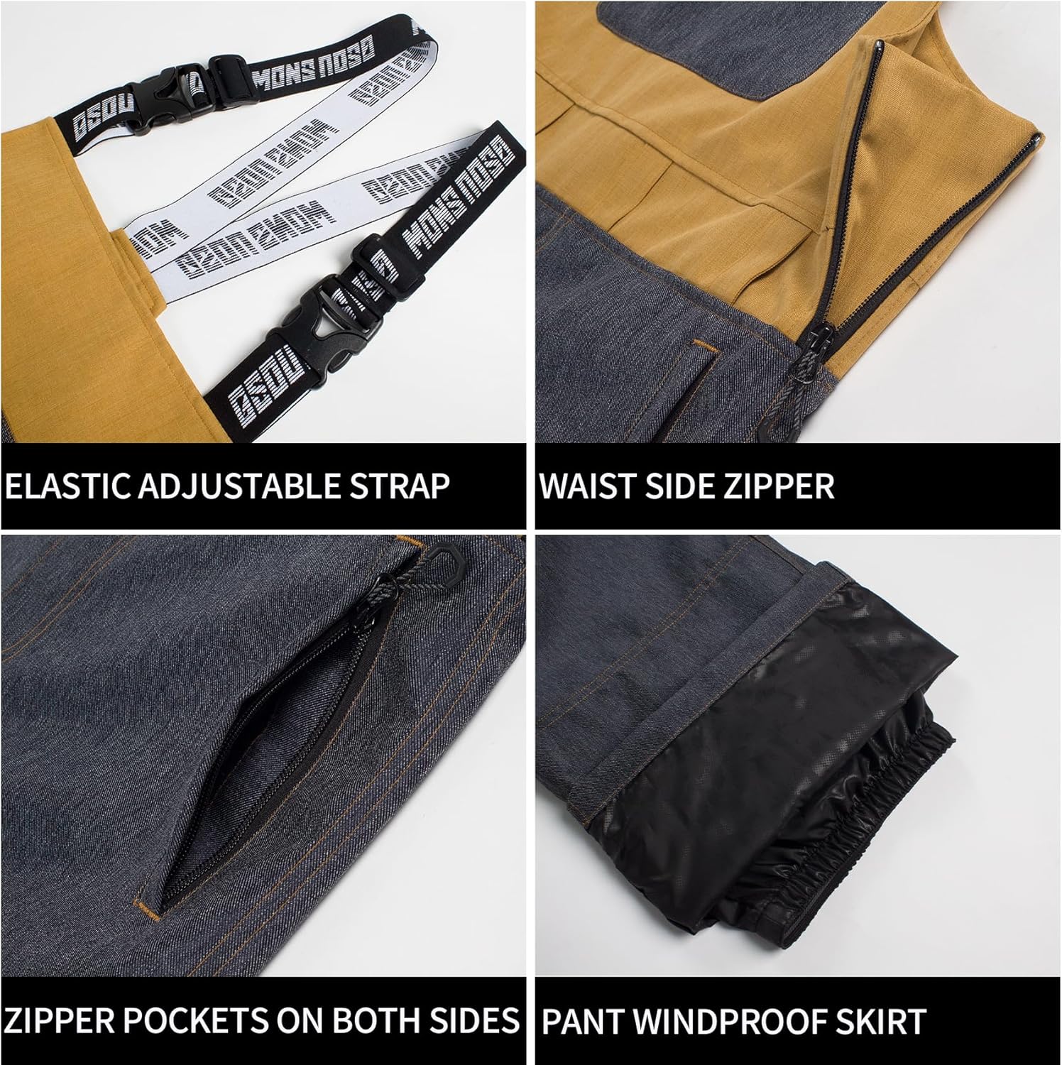 Men's Ski Bibs Snow Pants Women Insulated Waterproof Snowboard Bib Breathable Overalls Outdoor Winterproof