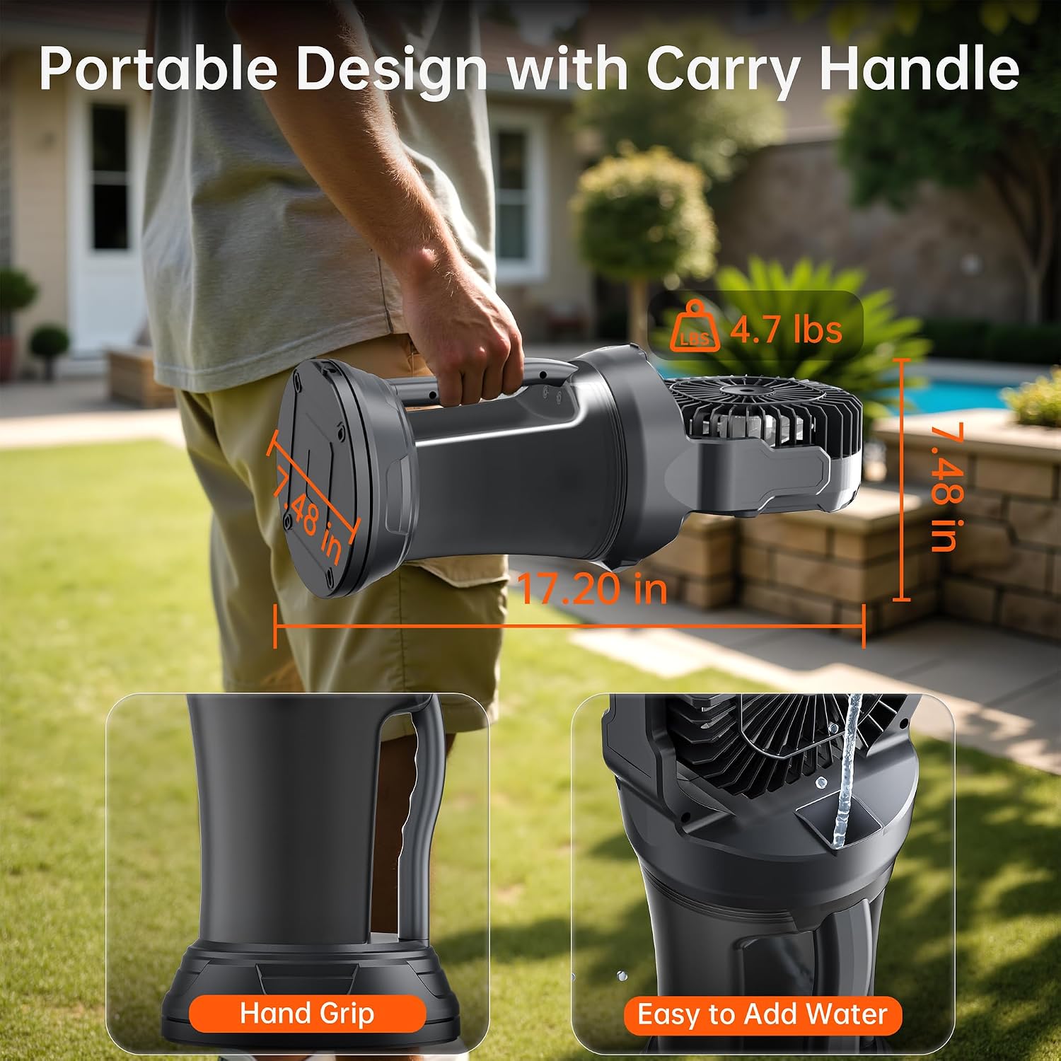 Portable Misting Fan for Outdoors Patios - 30000mAh Rechargeable Battery Powered Camping Fan, 4 Spray Mister with Timer, Fits 10-13" Bucket, 4 Speed, 90° Auto Oscillation for Garden Sports Travel Golf
