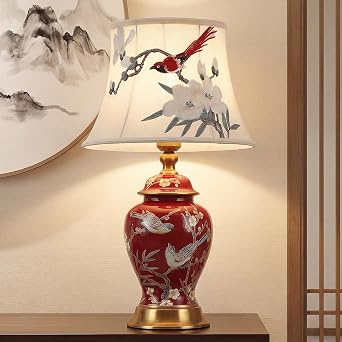 YUDIZWS Floral and Bird Ceramic Table lamp Three Color Adjustable Light Bedside lamp,5 [Energy Class A]