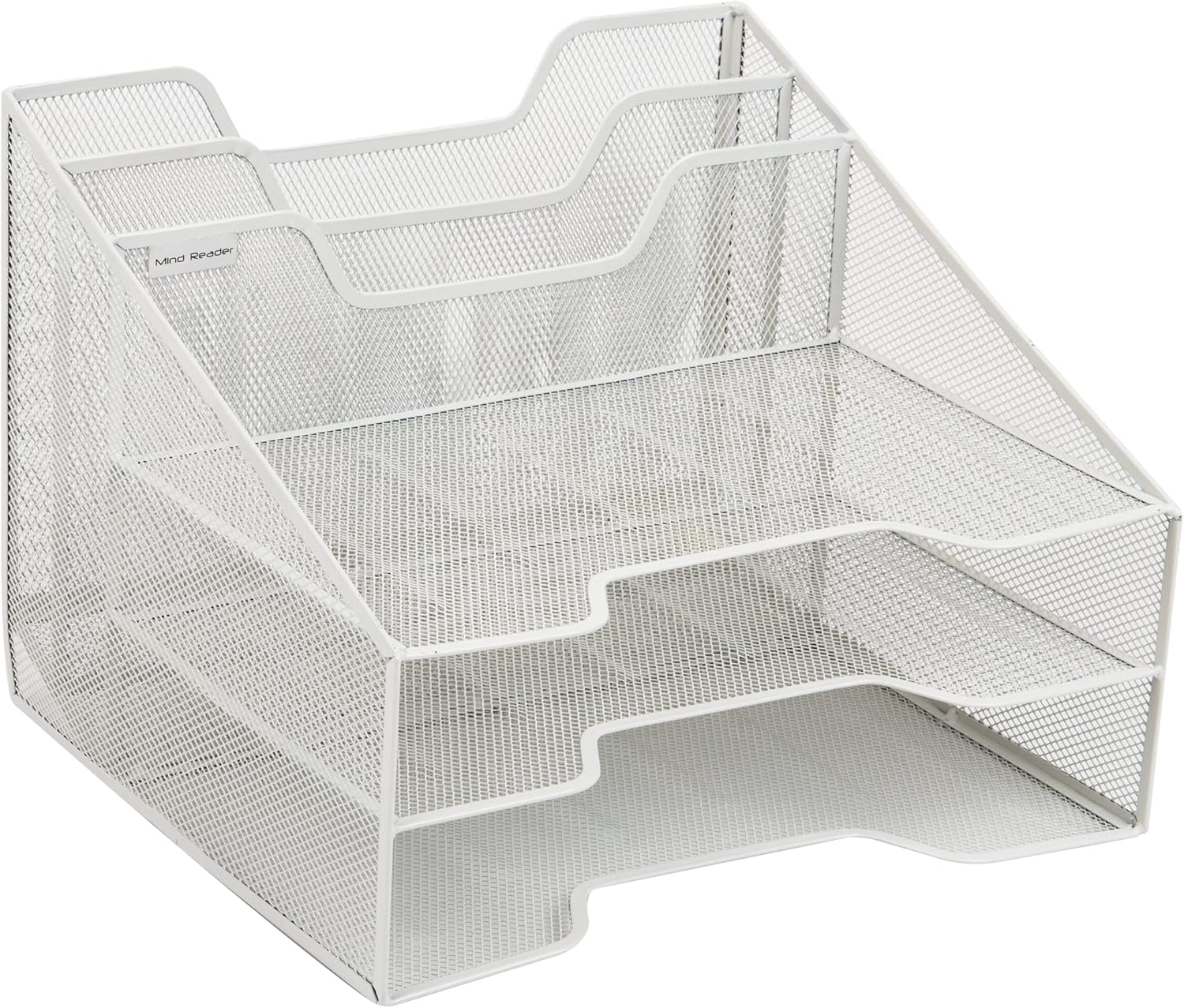 Mind Reader Metal Mesh Desktop File Organizer, 3-Tier Paper Tray with 5 Compartments, Office Mail Sorter, White