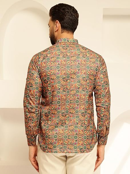 SOJANYA (Since 1958 Men's Cotton Linen Only Short Kurta with Geometric Print - Image 4