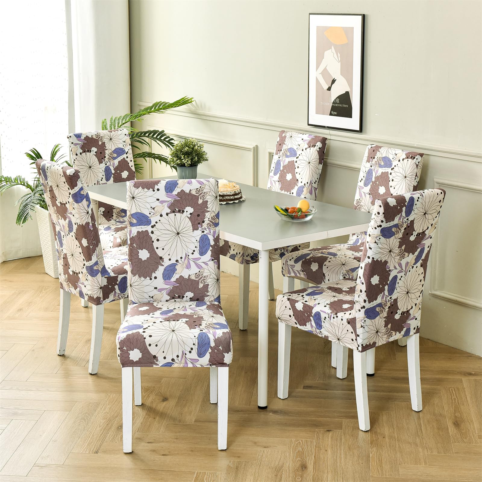 HZDHCLH Chair Covers Slipcovers 4/6 PCs Stretch Removable Washable Short Dining Chair Protector Cover Seat for Hotel,Dining Room,Ceremony (butterfly flowers,6 PCS) - Image 3