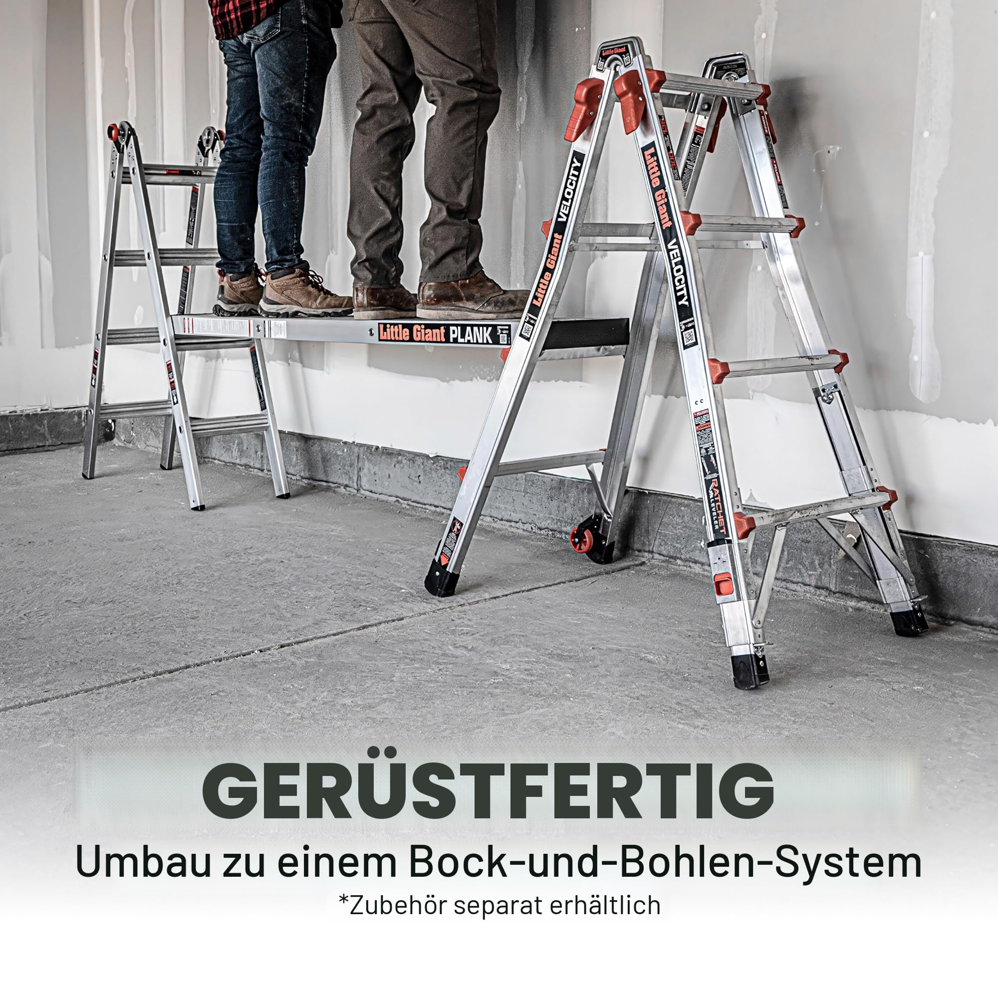 Little Giant Leitern, Velocity mit Rädern, M26, 7,9 m, Multi-Positionsleiter, Aluminium, Typ 1A, 136 kg Tragfähigkeit, (15426-001)