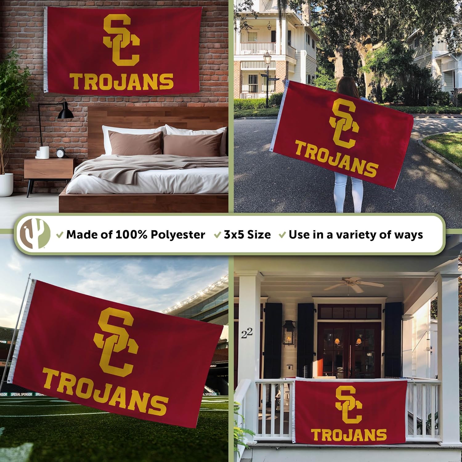 Desert Cactus University of Southern California USC Flag - 3 x 5 Feet Trojans Banner, Indoor/Outdoor Durable Fabric, 100% Polyester Design (Style G) - Image 3