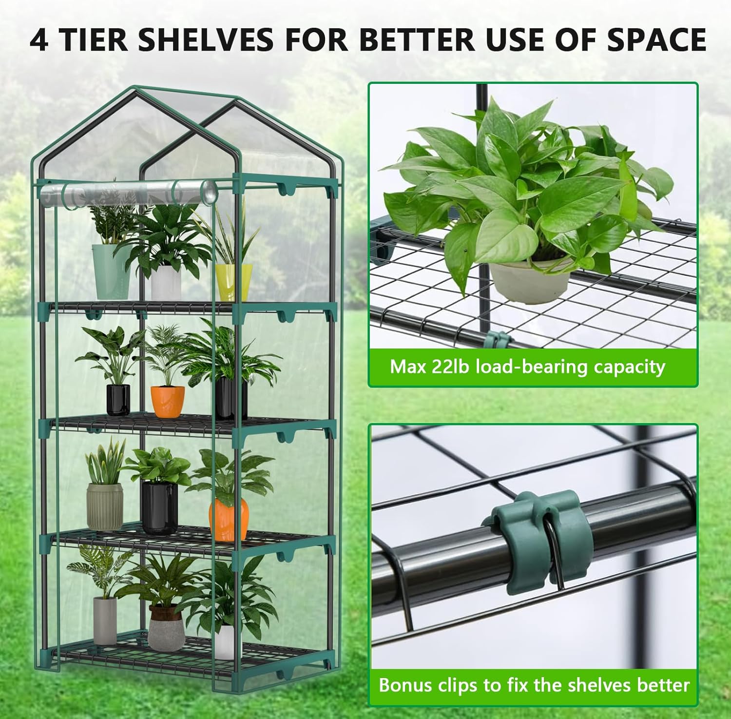 4-Tier Mini Greenhouse,27 x 19 x 62-Inch Greenhouse for Indoor Outdoor,Reusable Portable Greenhouse with Clear PVC Cover and Shelf- Small Green House Use in Indoor & Outdoor for Plants Flowers