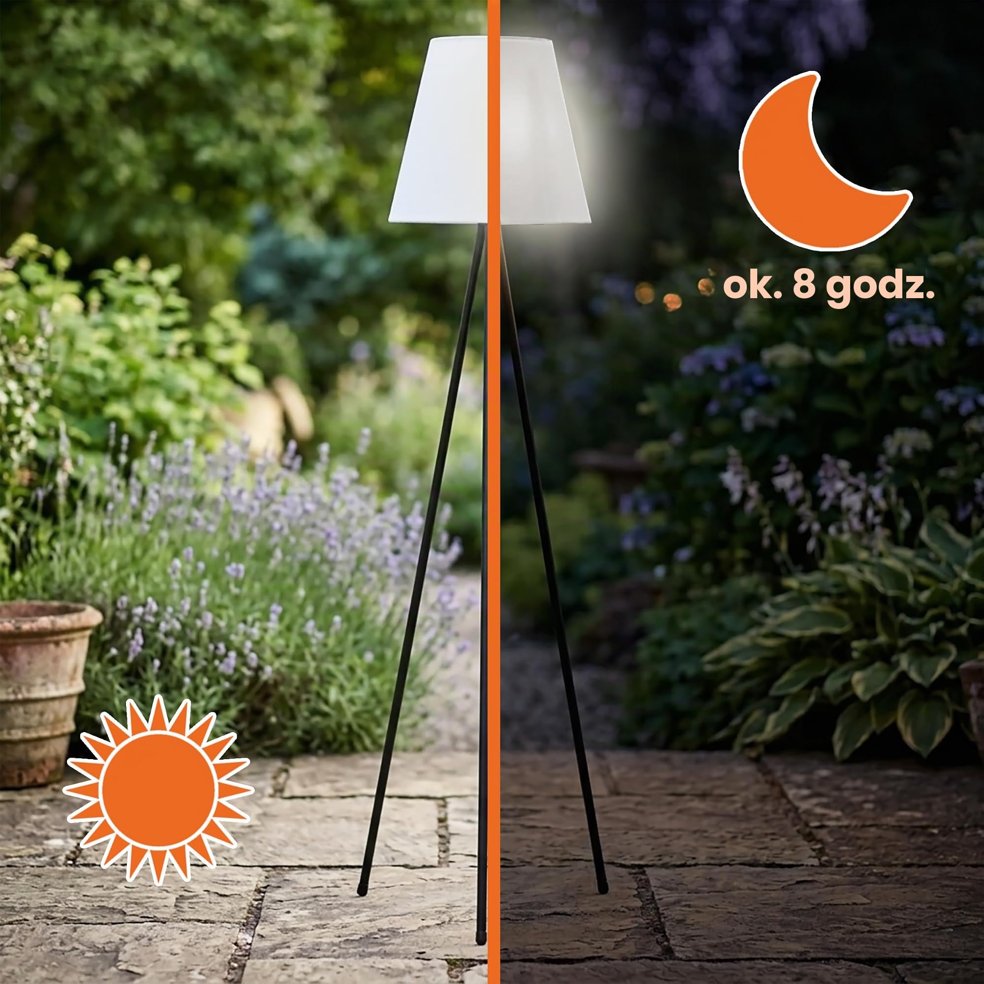 Spetebo Solarna lampa stojąca na 3 nogach również ładowana przez USB – 150 cm – lampa stojąca do użytku na zewnątrz i wewnątrz, 32 diody LED zimna biel – lampa solarna lampa ogrodowa, dekoracyjna