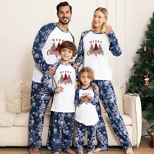 Miniatura 2 de LFEOOST Conjunto de pijamas familiares de Navidad a juego, diseño de leopardo, a cuadros, árbol de Navidad, ropa de dormir