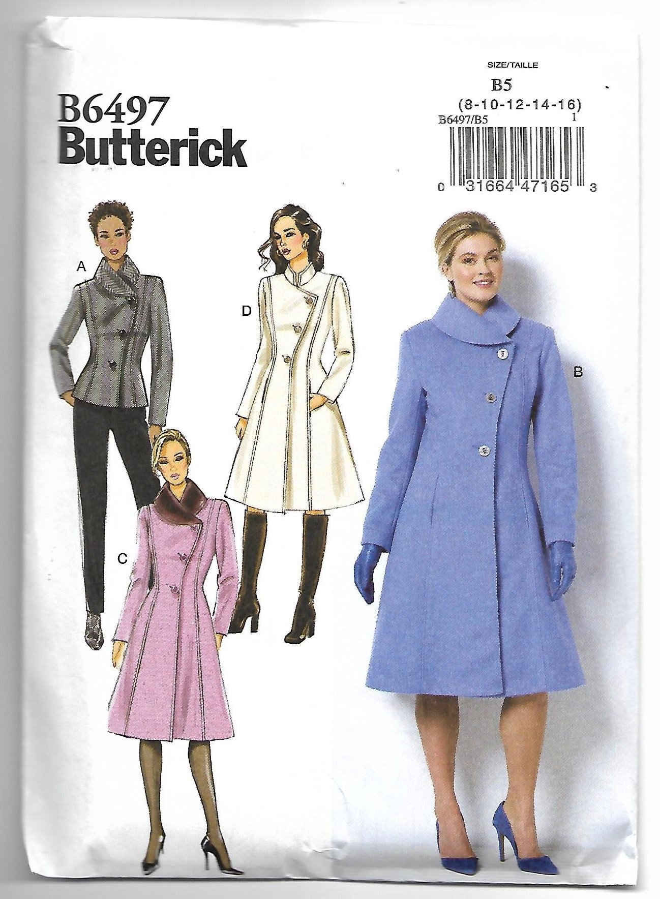 Butterick Patterns 6497 B5 Patrons/Miss Petite Veste et Manteau Patron de Couture, Multicolore, Tailles 8–16