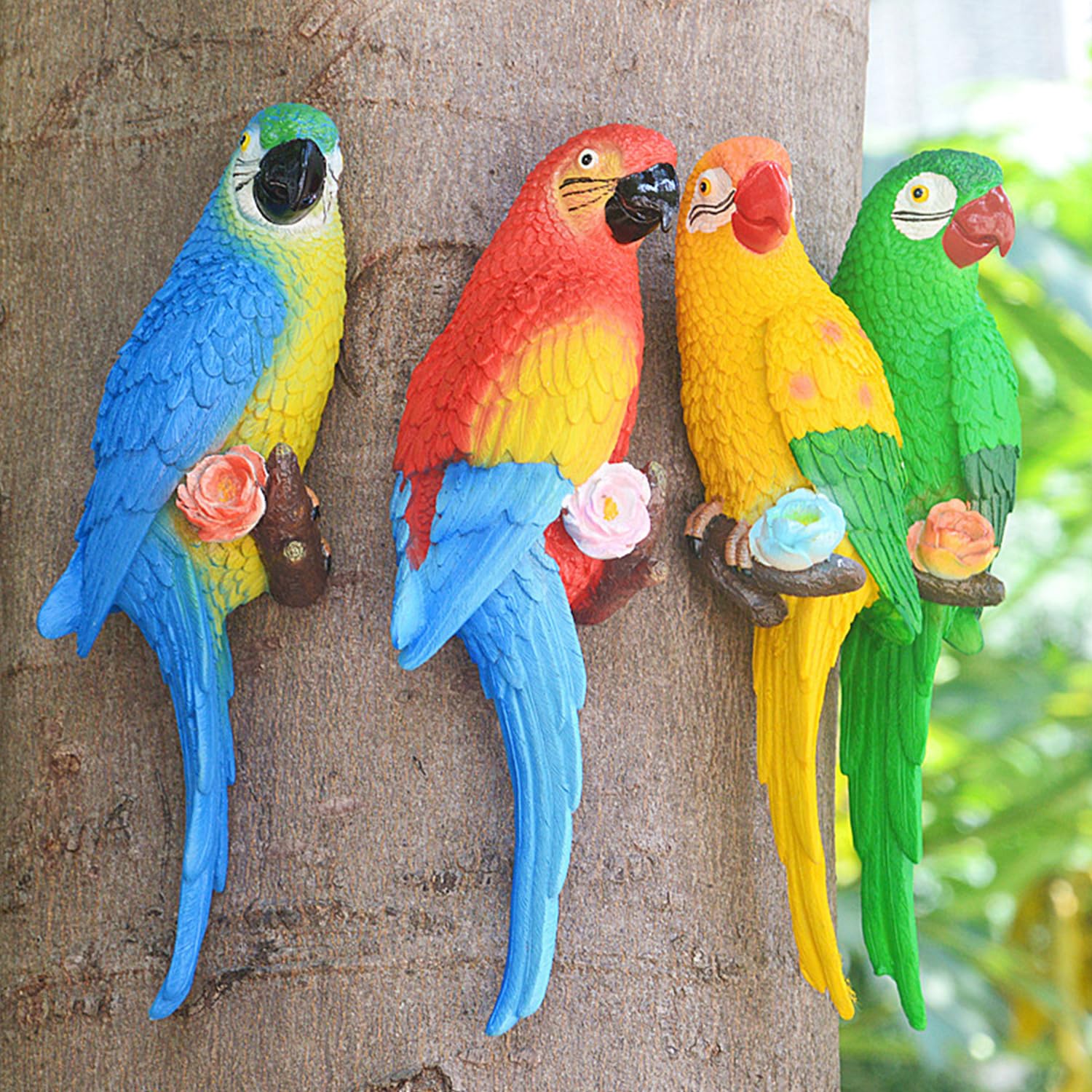 Künstliche Papageien-Statue Aus Kunstharz – 33 Cm, Blau-rot | Lebensecht, Für Garten & Terrasse | 2er Set