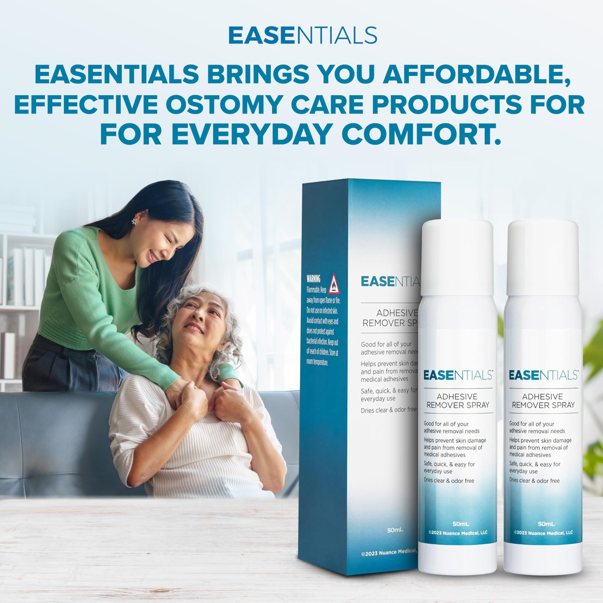 EASEntials Przyjazny dla skóry spray do usuwania kleju bez żądła, idealny dla pacjentów ze stomią, do usuwania skóry wrażliwej i bandaży, niska pozostałość, szybkoschnąca, nieprzylepna formuła, lepsza