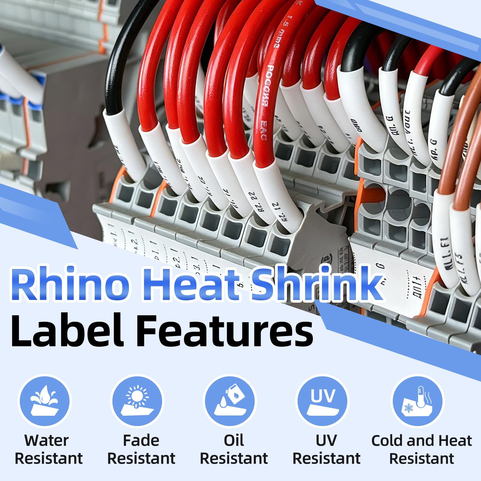 Nineleaf 10 x compatibles con DYMO 18051 Rhino Heat Shrink Tube Industry Label Tape 1/4" x 5ft negro en blanco para LabelWriter y Industrial Label Maker Rhino 1000 3000 4200 5000 5200 6000 450 Duo | Nineleaf Cintas de alambre compatibles con DYMO para eti