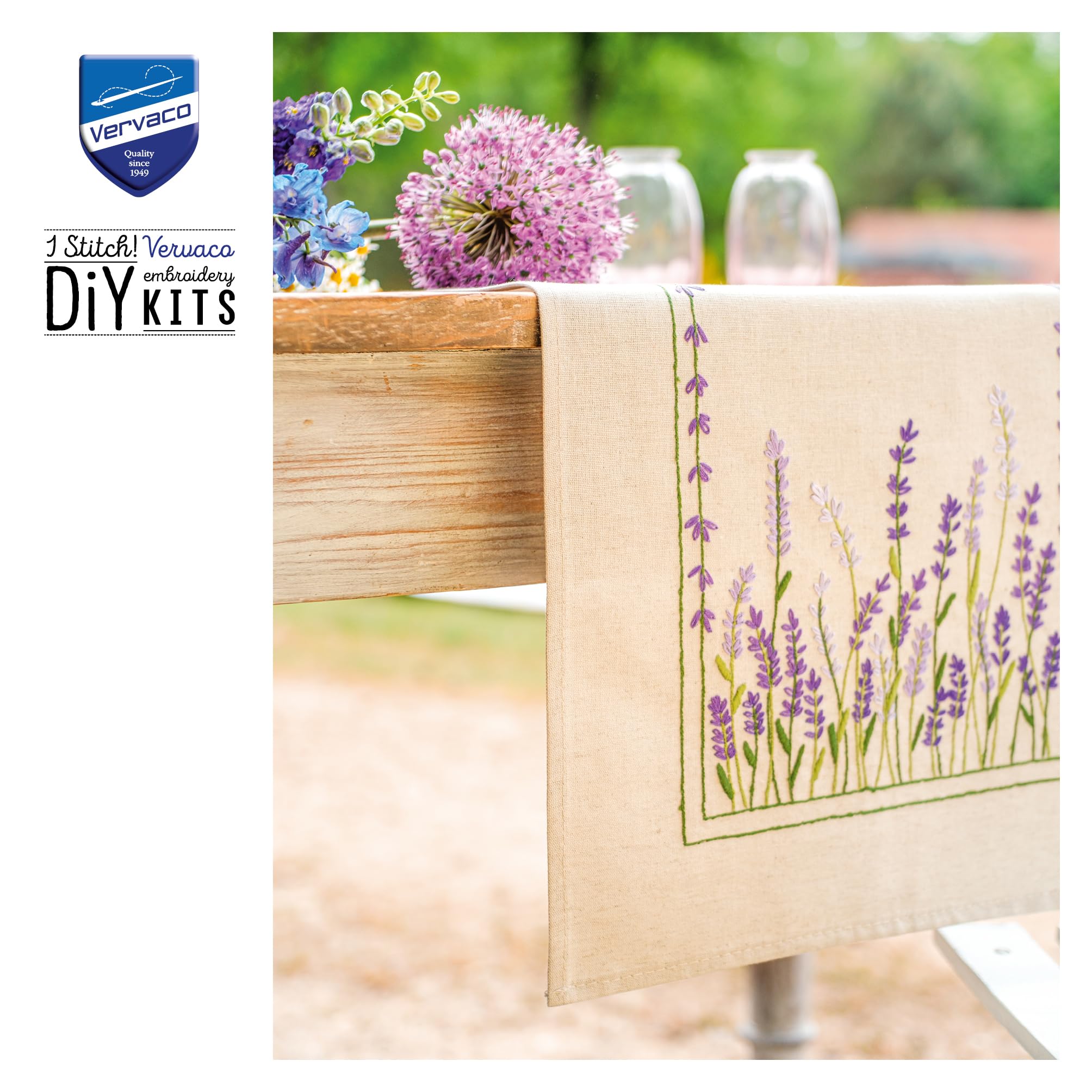 VERVACO Borduurpakket Voorbedrukt Tafelloper Borduurwerk Kit WITTE BLOEMEN Borduurwerk Set 40 x 100 cm Tafellinnen Decor Handwerken Pakket Knutselen voor Volwassenen Creatief Cadeau