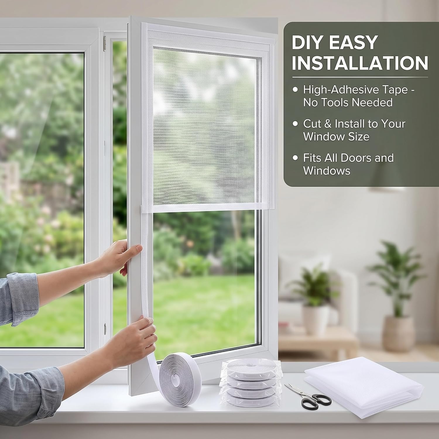 Window Screen Frame Window Net Screen, 5PCS Diy Self-adhesive, Invisible Pet Mesh For Replacement, White (39.37x59.05 Inches)