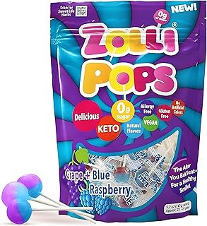 Zollipops Clean Teeth Pops Sugar Free Candy with Xylitol, Dye-Free Lollipops - Keto & Diabetic-Friendly, Dentist-Approved Treats for Kids (Blue Raspberry-Grape, 5.2 oz)