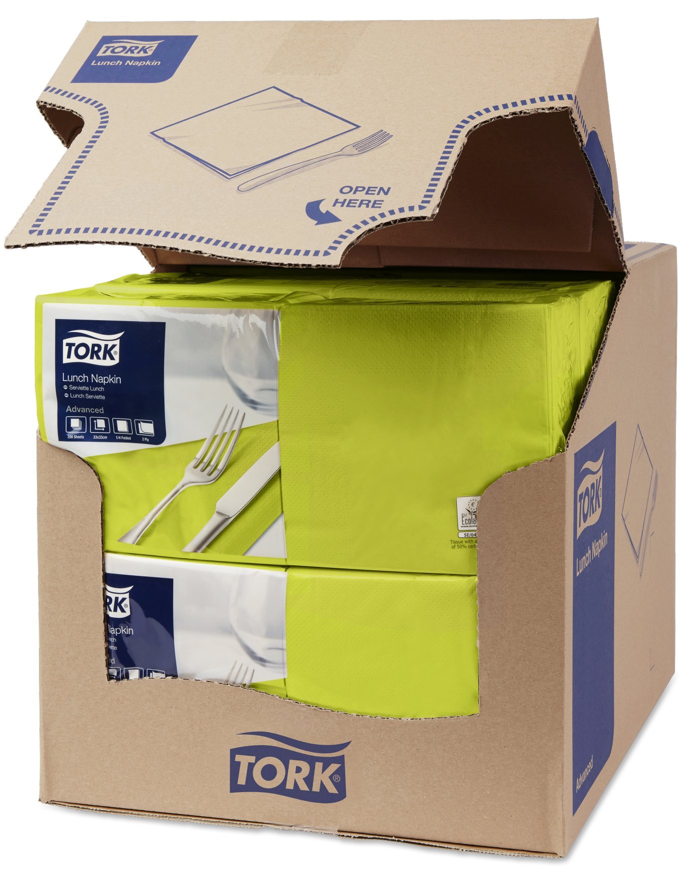 Tork 477840 Lunch/Servilletas para almuerzo / 10 paquetes x 200 unidades (2000 servilletas) / color verde lima / 2 capas / 33 x 32,6 cm/Advanced