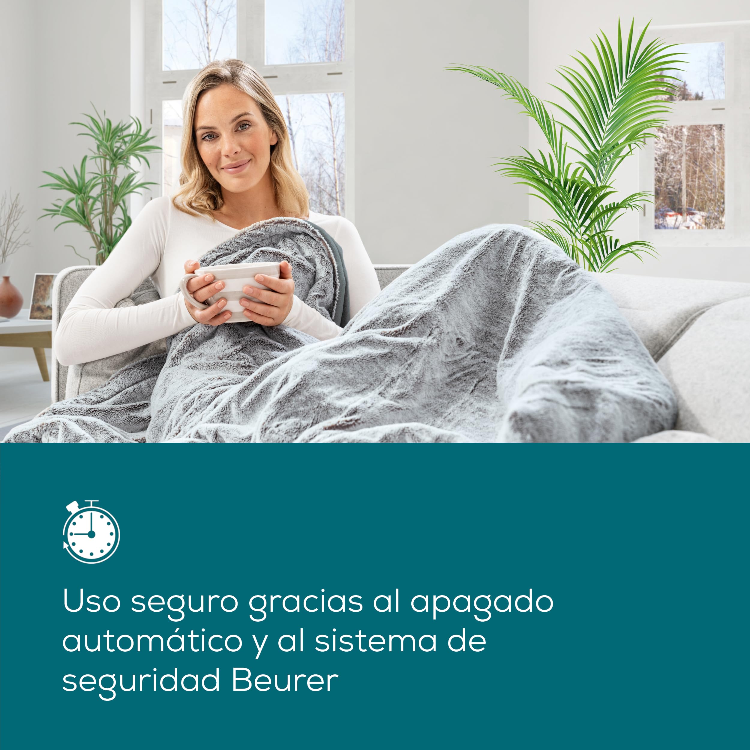 Beurer HD 75 Nordic Grey Manta eléctrica, Parte Superior/Inferior de Material Reciclado, Suave y acogedora, 6 ajustes de Temperatura, Lavable a máquina, 180 x 130 cm