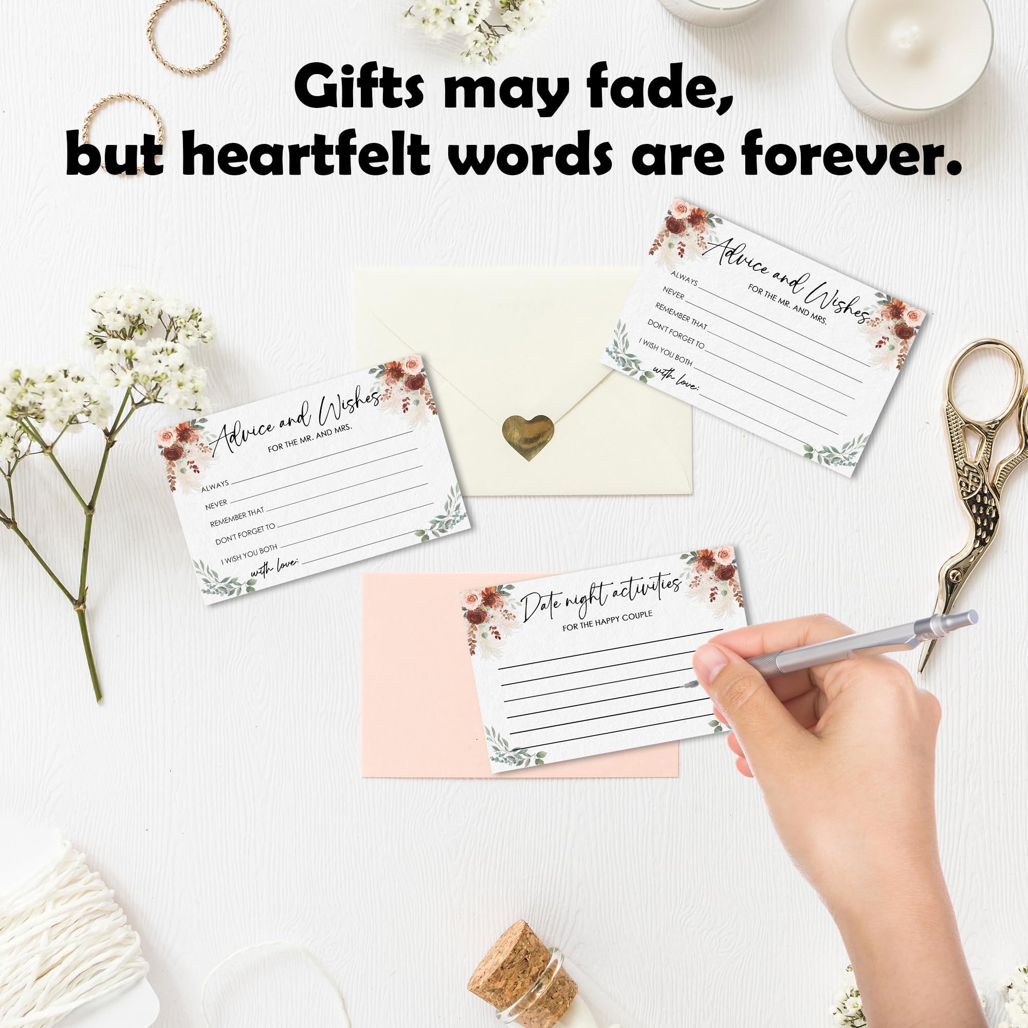 Wedding Advice Cards - Boho Flowers Set with Wooden Box -5